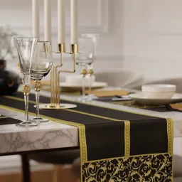 Stoa Paris Versailles Truffle Elegance Black 300 TC Polyester Table Runner Set For 6 seater image 4