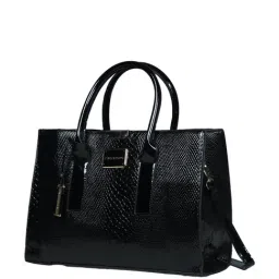 PELLE LUXUR Black Textured Medium Handbag with Pouch (Set of 3) image 3