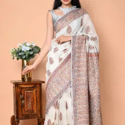 BEATITUDE White Modal Silk Kashmiri Weaving Saree image 4