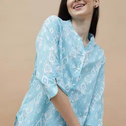 Colour Me by Melange Blue Cotton Printed Shirt image 4