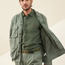 Andamen Olive Linen Slim Fit Solid Shirt image 4