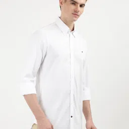 Tommy Hilfiger Optic White Cotton Slim Fit Self Shirt image 4