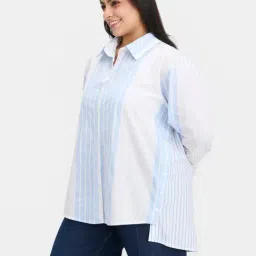 VIRGIO Blue Relaxed Fit Striped Shirt image 4
