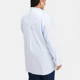 VIRGIO Blue Relaxed Fit Striped Shirt image 2