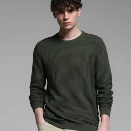 Jack & Jones Green Cotton Slim Fit Texture Pullover image 4