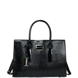 PELLE LUXUR Black Textured Medium Handbag with Pouch (Set of 3) image 2