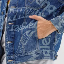 Wrangler x Hot Wheels Mid Blue Regular Fit Printed Denim Jacket image 4