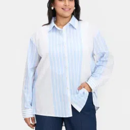VIRGIO Blue Relaxed Fit Striped Shirt image 3