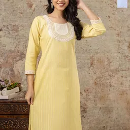 AUZAAI COLLECTION Selection Of 2 Floral Embroidered Thread Work Pure Cotton Kurtas-picture-35