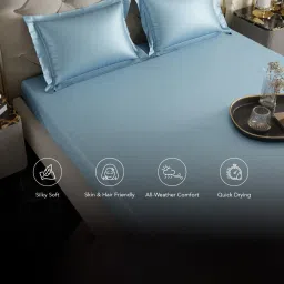 Stoa Paris Blue 300 TC Polyester Double Fitted Sheet with 2 Pillow Covers image 4