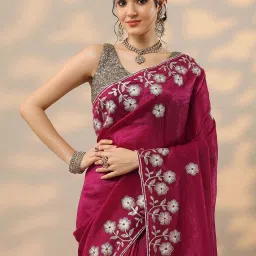Libas Pink Embroidered Saree With Unstitched Blouse image 4