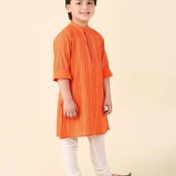 Fabindia Kids Orange Cotton Printed Full Sleeves Kurta image 4