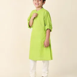 Fabindia Kids Light Green Printed Full Sleeves Kurta image 4