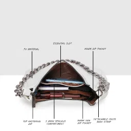 Esbeda White Solid Medium Hobo Handbag image 4