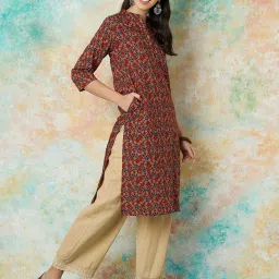 Melange by Lifestyle Maroon Cotton Printed Straight Kurta image 4