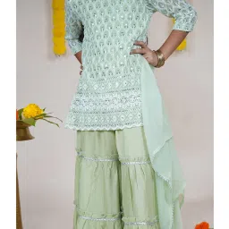 Kiddopanti Girls Light Green Embellished Kurta, Sharara with Dupatta image 4