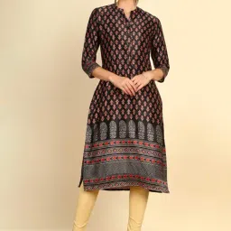 Soch Womens Black & Red Ethnic Motif Digital Printed Straight Mashru Kurta-picture-23