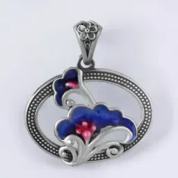 Rihi by P.C. Chandra Jewellers 925 Silver Rose Oxidized Meenakari Pendant for Women & Girls-picture-25