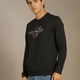 Louis Philippe Black Cotton Regular Fit Graphic Print Sweatshirt image 3