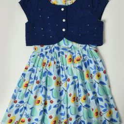 Bella Moda Kids Blue Self Design Fit & Flare Dress with Jacket-picture-39