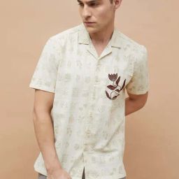 Code By Lifestyle Beige Cotton Regular Fit Printed Shirts-picture-5