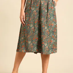 De Moza Women Floral Printed Pleated Culottes Trousers-picture-32