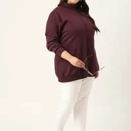 theRebelinme Plus Size Wine Fleece Relaxed Fit Sweatshirt image 4