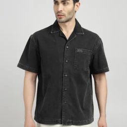 Royal Enfield Black Regular Fit Solid Denim Shirt-picture-7