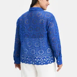 VIRGIO Blue Relaxed Fit Embroidered Shirt image 2