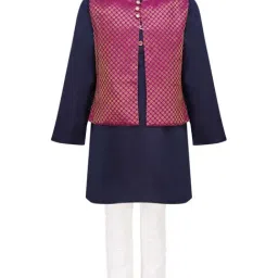 A Little Fable Kids Navy & White Full Sleeves Kurta Set-image-3