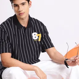 Aeropostale Striped Polo Collar Drop-Shoulder Sleeves Pure Cotton T-shirt-picture-25