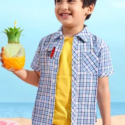Babyhug Cotton Linen Half Sleeves Checks Shirt - Blue-picture-15