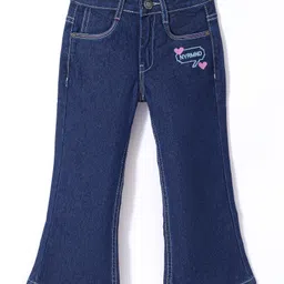 Under Fourteen Only Typography Embroidered Bell Bottom Jeans - Dark Blue-picture-11