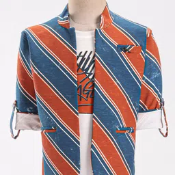 Dapper Dudes Full Sleeves Striped Jacket With Text Printed Tee - Rust-picture-22