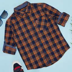 Pantaloons Junior Cotton Full Sleeves Checked Shirt - Orange-picture-28