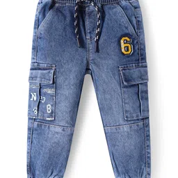 Babyhug Full Length Washed Denim Jeans with Number Embroidery - Blue-picture-11