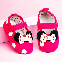 Baby Moo Polka Dots Designed Bow Applique Detailed Anti Skid Mary Jane Ballerinas With Velcro Closure - Pink-picture-24