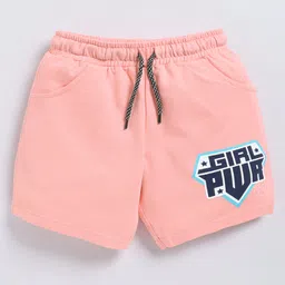 Kidcity Cotton Looper Girl Pwr Text Printed Shorts - White & Pink-image-76