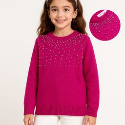 arias by lara dutta Arias Knit Full Sleeves Pullover Sweater With Beads Embellishment - Dark Pink-picture-38