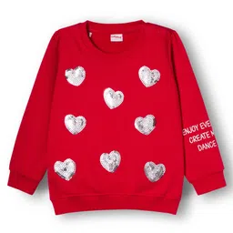 Babyhug Fleece Knit Full Sleeves Sweatshirt with Sequin Heart Design - Red-image-83