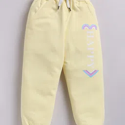 Kidcity Cotton Knit Happy Text Printed Joggers - Light Lemon-picture-22