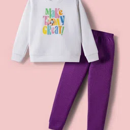Tiara Interlock Knit Full Sleeves Make Today Great Text Printed Winter Sweatshirt With Joggers Set - Purple-picture-13