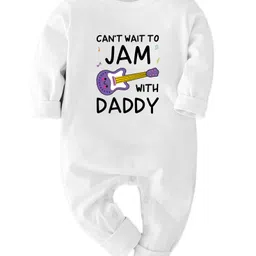 Zeezeezoo 100% Cotton Knit Family Theme Full Sleeves Cant Wait To Jam With Daddy Text Printed Romper - White-picture-26