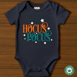 BLUSHES 100% Cotton Knit Halloween Theme Half Sleeves Hocus Pocus Text Printed Onesie - Navy Blue-picture-21