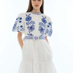 COVER STORY Floral Printed Mandarin Collar Puff Sleeves Fit & Flare Dress-picture-24