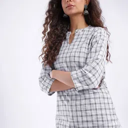Anouk Rustic Mandarin Collar Checked Straight Kurti-image-45
