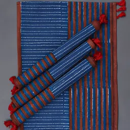 JAYPORE 4-Pcs Blue & Red Striped Cotton Rectangle Table Placemats image 2