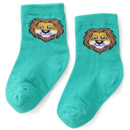 Cute Walk by Babyhug Ankle Length Antibacterial Knitted Striped & Lion Design Socks Pack Of 3 - Green & Yellow image 2