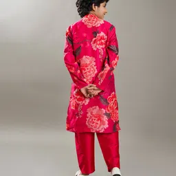 Bittu by bhama Silk Woven Full Sleeves Floral Printed Kurta Pyjama Set - Pink image 3