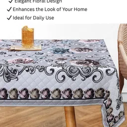 CROSMO Grey Floral Printed Cotton Rectangular 4-Seater Table Cover image 5